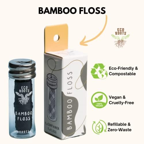 Бамбук конец ECO ROOTS, Екологично Чиста конец за Зъби | за многократна употреба Стъклен титуляр за зъбни конци | Веганские Бамбукови