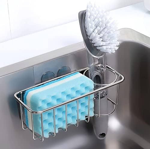 Титуляр четки и гъби за кухненски мивки ARIANGE /. Залепваща Поставка за мивка 2 в 1 от неръждаема стомана, защитен от ръжда и вода