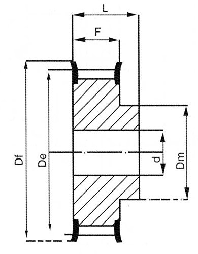 Ролка ГР Ametric 23L100 от стомана ANSI фланец, 23 Зъба, 0,5625 Инча +/-1/16 Водещ на отвора (d), Външен диаметър 2,72 инча (De), диаметър