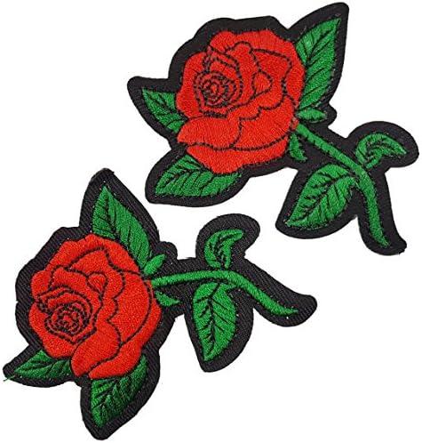 Червени Рози Бродирани Цветя Ивици Апликация