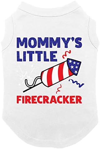 Mommy's Little Firecracker - Тениска за кучета на Ден на независимостта на САЩ 4 юли (Бяла, Голям размер)