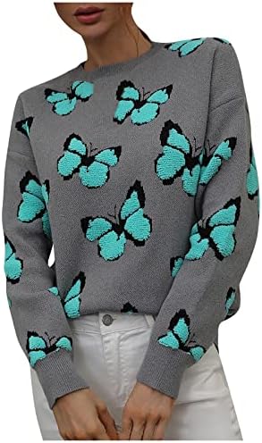 Дамски Пуловери с крила на прилеп и Зимна принтом Пеперуда, през Цялата Силует, Вязаный Пуловер с дълъг ръкав, Пуловери, Блузи