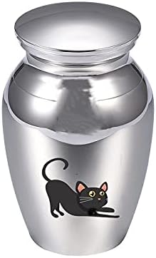 RUITAIQIN JNXL 1 бр. Гравиране Урна за кремация с изображение на котка от анимационен филм за човешкото праха Сувенири 0222 (Цвят на основния камък: сребро, метал цвят: 2)