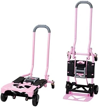 Многопозиционная сгъваема ръчна количка BOSCE с Товароподемност 300 паунда Многопозиционная сгъваема количка за тежки условия на работа, ръчни колички (Цвят: розов)