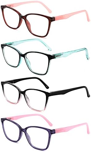 Очила за четене Yuluki с Блокиране на синя светлина, 4 опаковки Компютърни Ридеров за Жени, Антибликовый Филтър/Eyestrain Filter 3.0