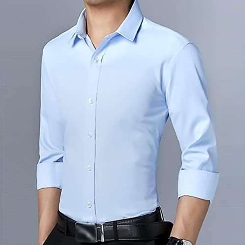 Maiyifu-GJ, Стилни Ризи с дълъг ръкав за мъже, Обикновена Леки Фини Ризи, Класически Бизнес риза с копчета (Син, 4 размера)