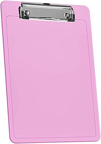 Скоба за бележки Acrimet Clipboard с размер A5 (9 1/4 x 6 5/16) с нисък профил (пластмаса) (прозрачен розов цвят) (6 опаковки)