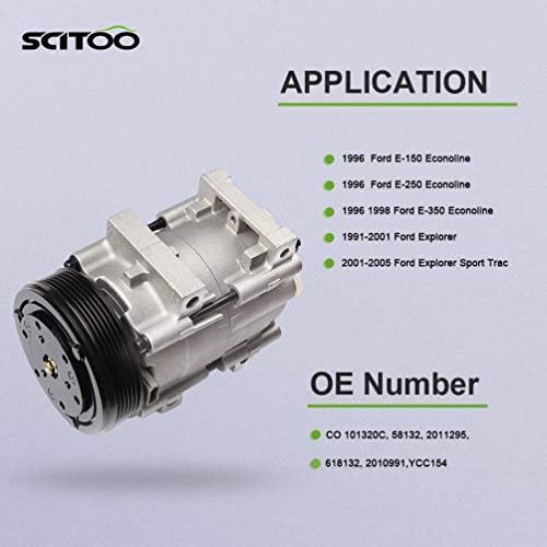 Компресор SCITOO AC 1991-2001 е Съвместим с Ford Explorer 4.0 L 1996 Съвместим с Ford E-150 E-250 E-350 4.9 5.8 L L CO 101320C