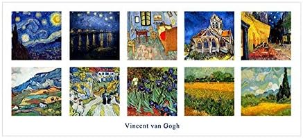 Alonline Арт - Колаж №7 На Кафе звездна нощ на Винсент Ван Гог | Картина в сребърен алуминиева рамка, Напечатанная отпечатъци от