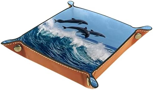 Делфините Tacameng, Скачащи от Морските вълни, кутии за съхранение, Малък кожен тава за камериер, държач за бонбони, тава за подробности за ключове, телефон, монети, порт