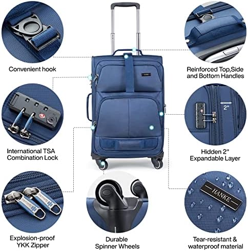 Hanke 【Нов прием на】 Многофункционален комплект от 3 теми, меки разширяване на багаж комплекти с въртящи се колела, вертикален куфар с TSA заключване, много голям бага?