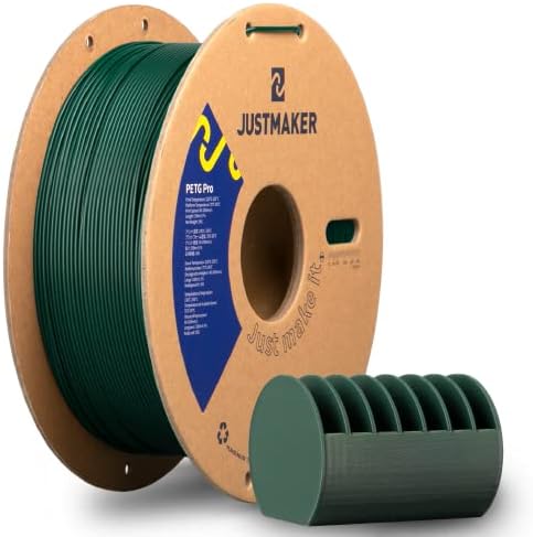Конци за 3D-принтер JUSTMAKER PETG Pro (PETG +), по-Добра устойчивост на удар, точност +/-0,03 mm, 1,75 мм, 1 кг, Горски зелен