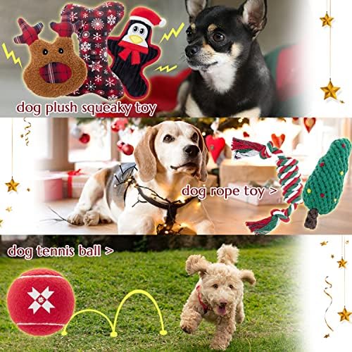 IPRAVOCI Коледни Играчки за Кучета - Писклив Играчки за кучета, Играчки за дъвчене Въже за Кучета и топка за Тенис на Червения Кучета
