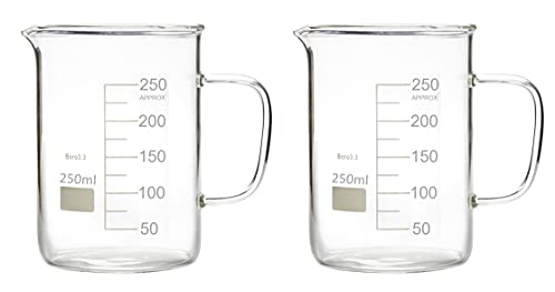 Стъклена чаша Labnique с дръжка, Мензурка-чаша с накрайник за леене, 250 мл (8,4 грама), Опаковка от 2