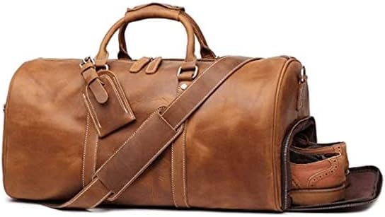 Кафява Пътна чанта Ръчна изработка от естествена кожа за мъже | Мъжки Спортни сакове Weekender Sport Gym Bag, DF2