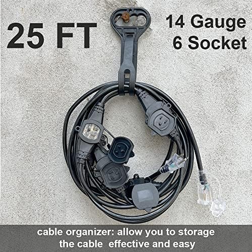 Удължителен кабел за захранване 25 ФУТА 14 калибър с 3 шипа, 6 равномерно разположени търговските обекти, жак Nema5-15П/Nema5-15R между