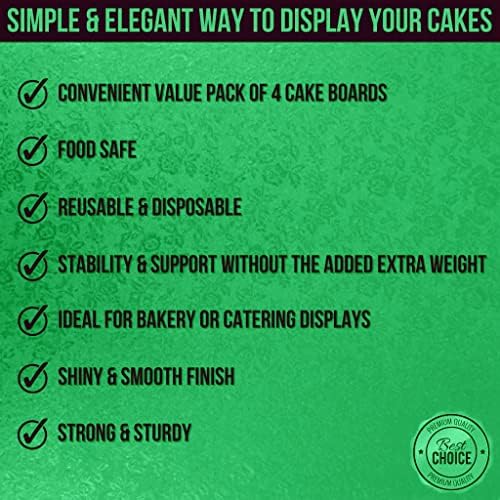 12-Инчови дъски за торта - 4 опаковки барабани за торта с диаметър 12 см за Еднократна Зелени кръгове за тортата - за Многократна употреба кръгли дъски за торта - Картон