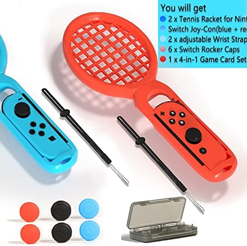 Тенис ракета за сърфиране за Nintendo Switch JoyCons & Контролер модел Switch OLED, Игрови Аксесоари за Nintendo Switch Марио Тенис Аса с 1 набор от карти игра и 6 капачки за улавяне на палец