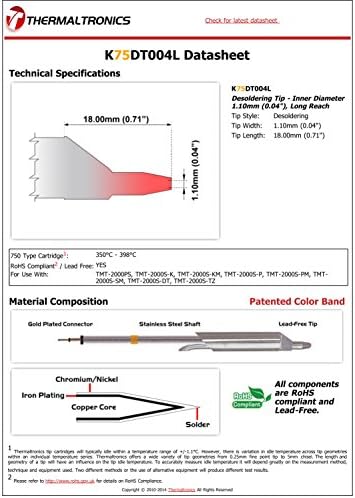 Съвет за разпояване Thermaltronics K75DT004L - Вътрешен диаметър 1,10 мм (0,04 инча), голям радиус на действие