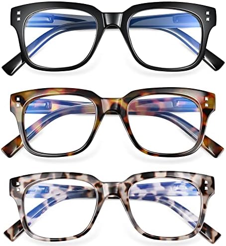 Madison Avenue 3 Опаковки Многоцветни Квадратни Сини Екранировка Очила за Четене за Жени, Компютърни Ридеры с Пружинным тръба на шарнирна
