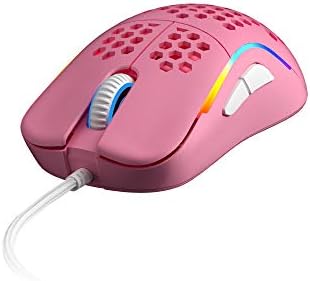 Детска мишката HK GAMING НАОСА M с ультралегким мобилен корпус, двустранен жичен RGB-мишка, 12 000 cpi, 7 бутона, 59 г (Наоса-M, ограничена серия Prism Pink)